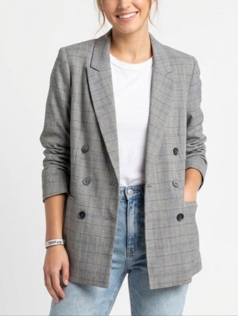 H&M Plaid Double-Breasted Blazer